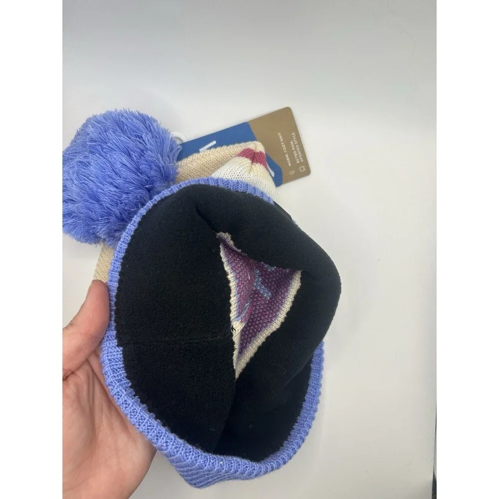 Brooks Run Happy Heritage Pom Beanie Sand Blue Red Unisex One Size NWT